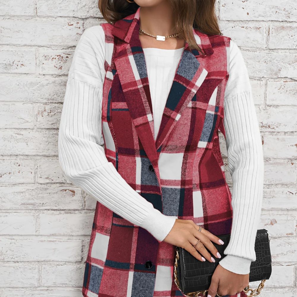 Gilet De Spectacle Foxley – Femme 34 UK (8) – Laine à Carreaux Crème – Occasion