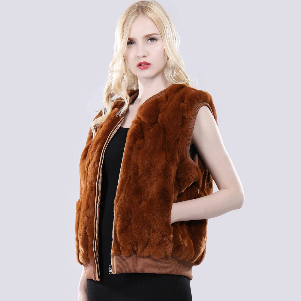 Gilet Sans Manches En Vraie Fourrure De Lapin - Chaud Et Doux Pour L'hiver (taille Unique 38-42, Lavable)