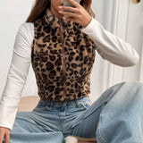 Gilet Léopard Zippé Femme