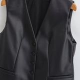 Gilet Sans Manches Femme Simili Cuir