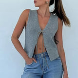 Gilet Tricot Sans Manches Gris