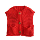 Gilet Sans Manches Rouge Tricoté