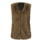 Gilet Sans Manches Fausse Fourrure Marron Femme