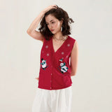 Gilet de Noël sans manches femme rouge