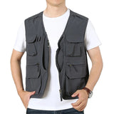 gilet sans manches multipoches gris