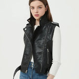 gilet sans manches cuir ceinture