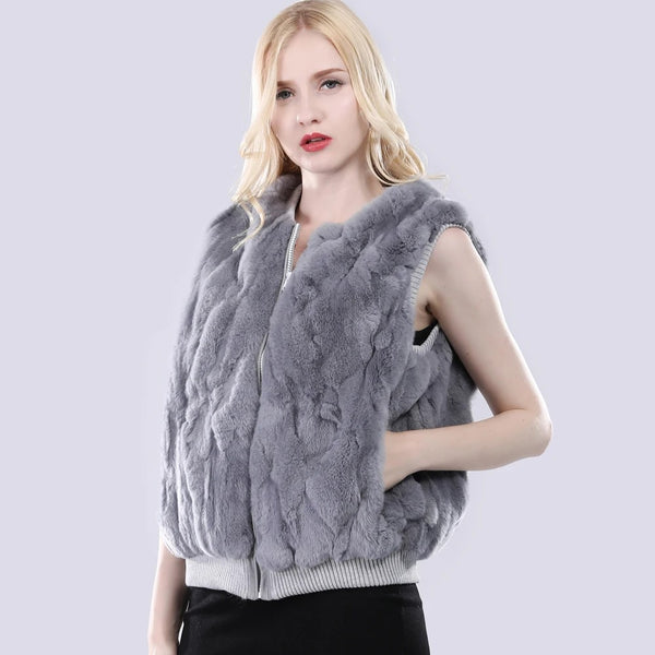 gilet sans manche fourrure lapin gris