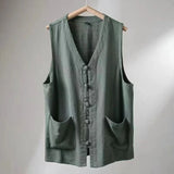 gilet sans manche lin homme vert