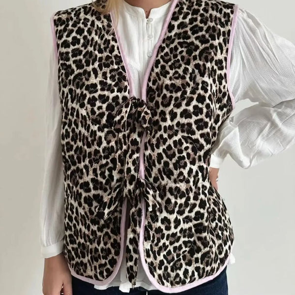 gilet sans manches motif leopard