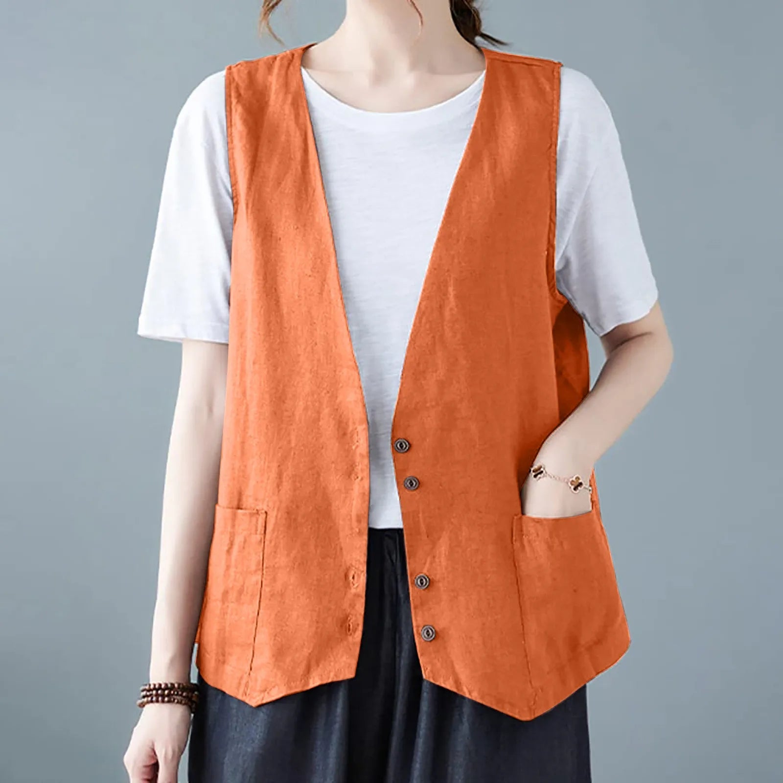 Gilet Sans Manches Orange Femme