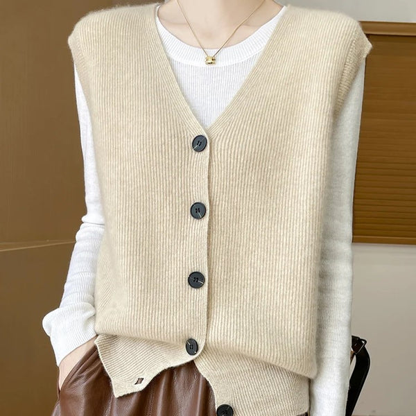 gilet sans manches laine beige