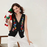 Gilet de Noël sans manches femme noir et bleu marine