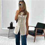 long gilet beige rayure