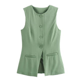 long gilet couleur vert olive