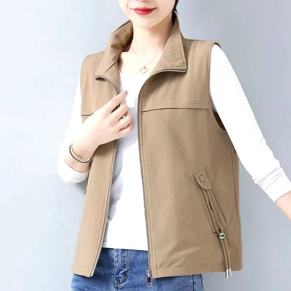 veste sans manche beige femme