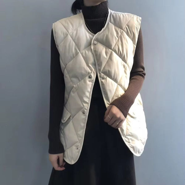 veste sans manches matelassé beige femme