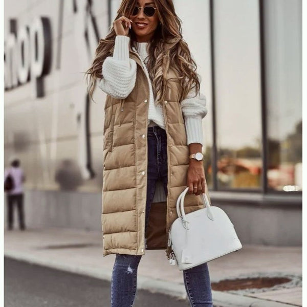 veste sans manches matelassé beige longue